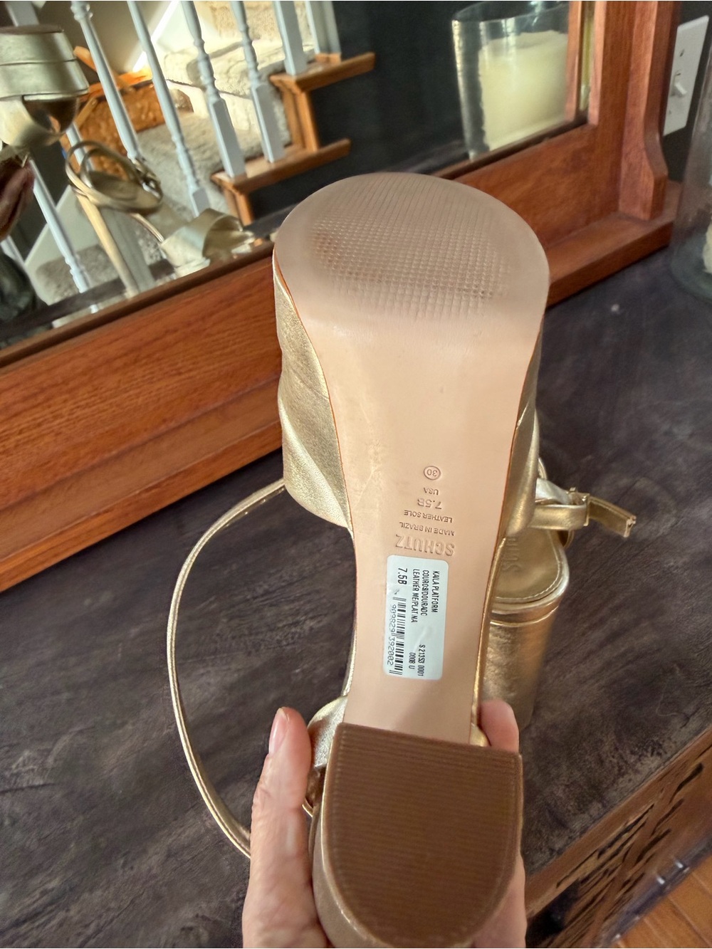 SCHUTZ Metallic Gold Platform Block Sandals - Picture 8 of 9